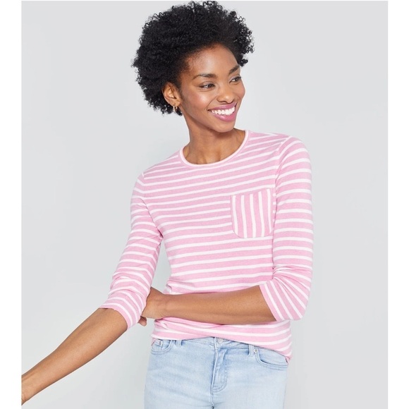 J. McLaughlin Piper stripe  3/4 sleeve sweater in pink and white - Picture 1 of 9